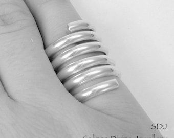 Silver Coil Ring/ 4-5 Band Ring/ Adjustable Ring/ Spiral Ring/ Wrap Around Ring