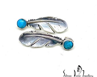 Feather & Turquoise Stud Earrings