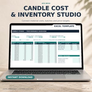 Candle Batch Cost Calculator, Inventory and Retail Pricing Excel Spreadsheet
