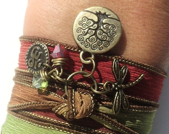 Tree of Life Silk Wrap Bracelet Fall Yoga Drangonfly Autumn Charm Bracelet by Bohemian Earth Designs Etsy FREE Shipping