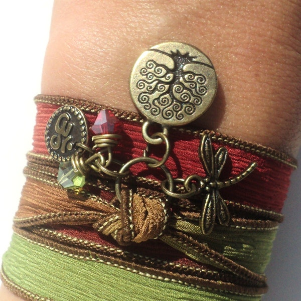 Tree of Life Silk Wrap Bracelet Fall Yoga Drangonfly Autumn Charm Bracelet by Bohemian Earth Designs Etsy FREE Shipping