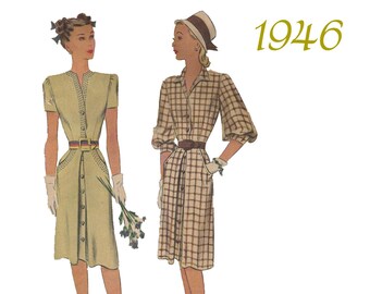 1940s Vintage Dress Sewing Pattern Bust 34 McCall 6526