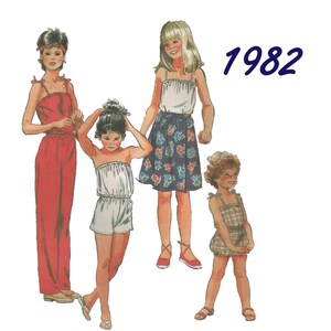 1980s Children&#39;s and Girls&#39; Jumpsuit and Skirt Sewing Pattern Size 6 McCalls 7892