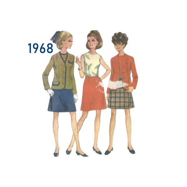 1960s Mod Suit Jacket Skirt Blouse Vintage Sewing Pattern Misses Bust 36 McCalls9304
