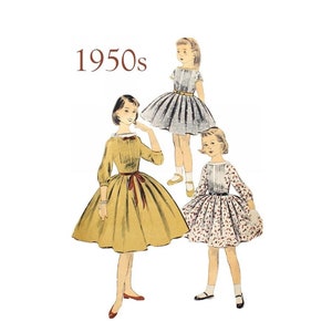 1950s Vintage Girls&#39; One Piece Dress Sewing Pattern Size 6 Advance 8075
