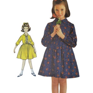 1960s Girl&#39;s Shirtwaist Dress Vintage Pattern Full Skirt  Advance 3085 Size 10 Bust 28 Sew Easy
