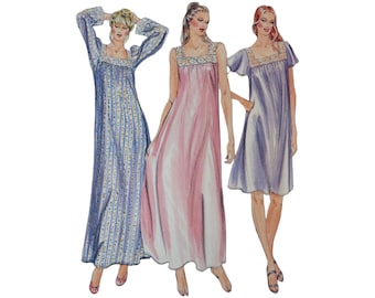 1980s Square Neckline Nightgown Dress Vintage Pattern Size Large Butterick 3559 Bust 38-40