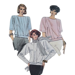 "1980-tals Misses" Lös passform Blus Topp Mönster Byst 82 cm Vogue 9499 Lätt att sy Oklippt FF