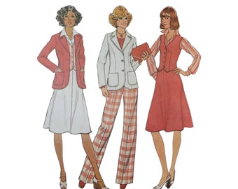 1980s Blazer Vest Skirt Bell Bottom Pants Work Wardrobe Size 20.5 Bust 43" Simplicity 9748