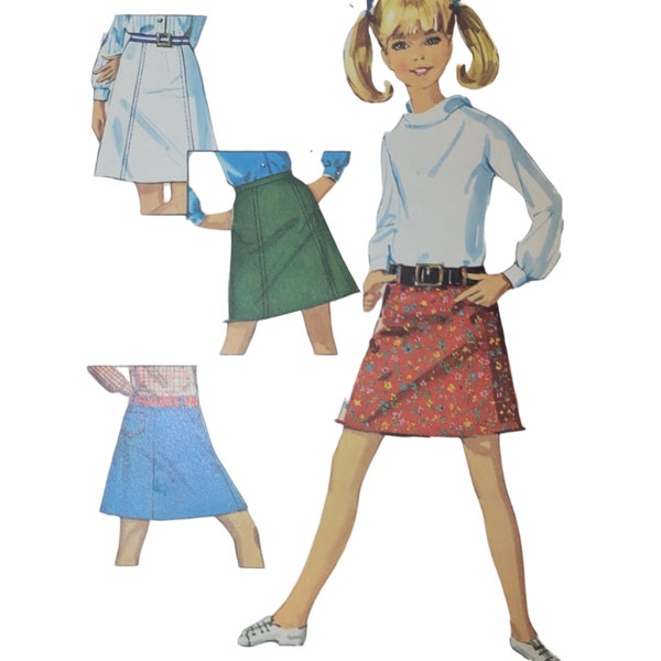 1960s Girls A-line Skirt Mod Vintage Pattern Simplicity 6945 Size 10 Waist 25