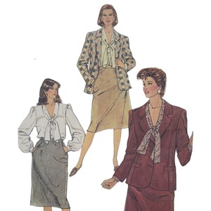 1980s Vintage Womans Blouse, Skirt, and Lined Jacket Blazer Bust 43&quot; Simplicity 7054 UNCUT