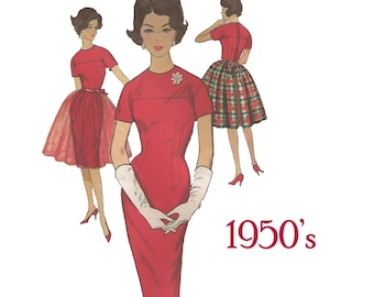 1950s Vintage Dress and Overskirt Sewing Pattern non-cut Bust 33" Simplicité 4185