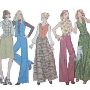 1970s Misses Vest Wide Leg Pants and Maxi Skirt Vintage Pattern Size 12 Bust 34