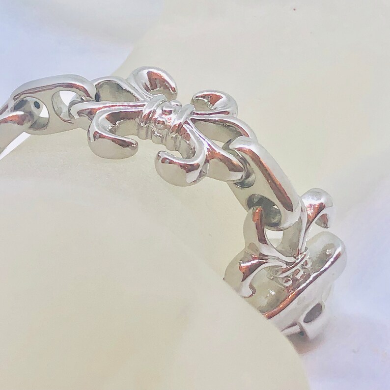 Vintage Non Tarnish SILVER LINK BRACELET Fleur De Lei Design Etsy