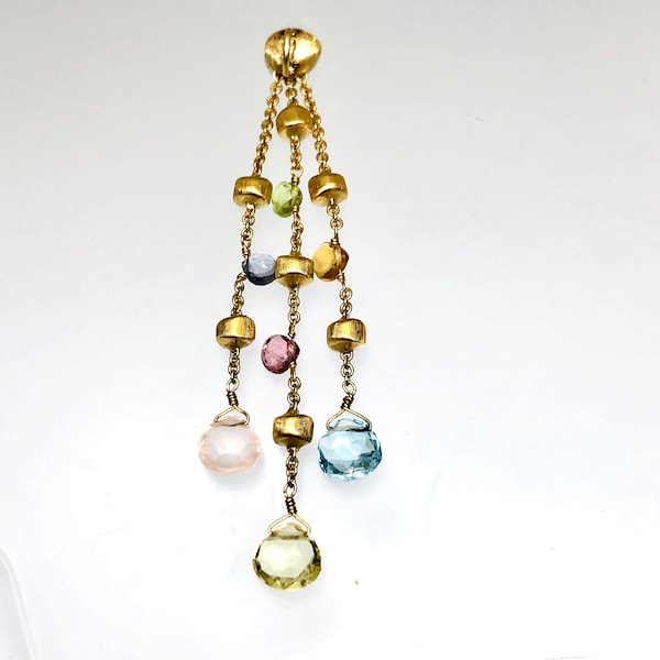 Estate Designer 18K Yellow GOLD PENDANT - Natural GEMSTONES - Marco Bicego - Drop & Dangle - Invisible Bale -  Fine Jewelry