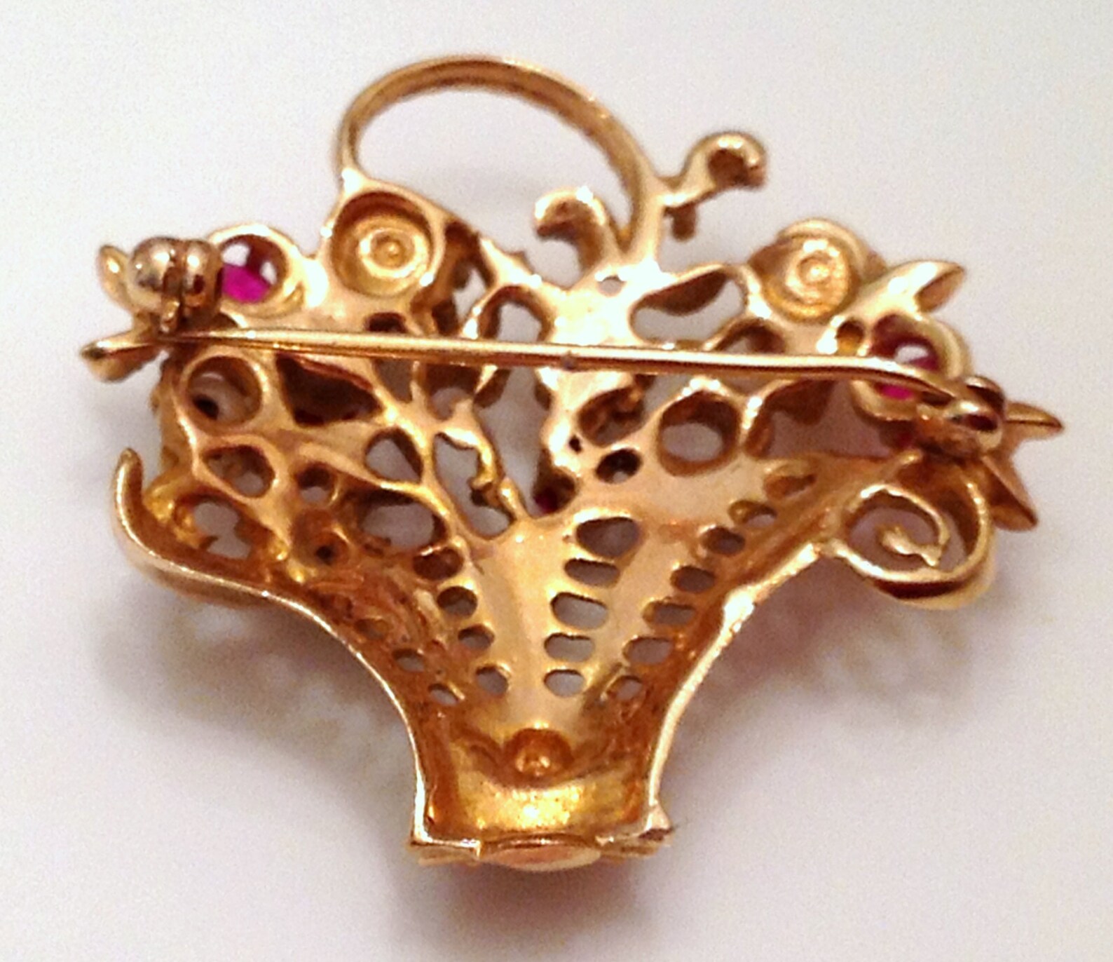 VINTAGE RUBY & PEARL Brooch Basket of Pearls and Rubies 18k Etsy
