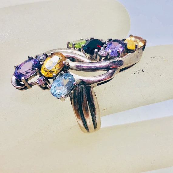 Vintage STERLING Multi GEM Cocktail  RING - Hallm… - image 2