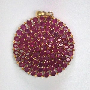 20k RUBY DISC PENDANT - Fully Hallmarked Yellow Gold - Circle Upon Circle of High Quality Natural Gemstones - Art Deco - Smashing