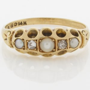 Fine Estate 14k ANTIQUE VICTORIAN RING Old Mine Cut Diamonds Natural Cultured and Seed Pearls Traditional Mount