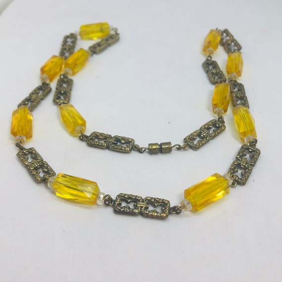 VINTAGE Bohemian NECKLACE - Citrine Barrel Facete… - image 1