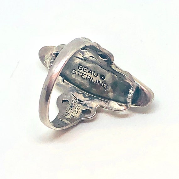 Long Oval Silver BEAU STERLING  RING -  Shiny Bla… - image 4