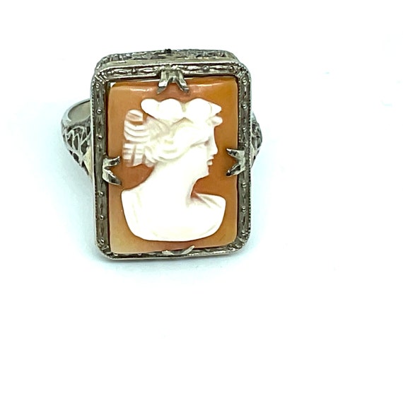 Estate CAMEO & 14K White GOLD RING -Antique Jewelr