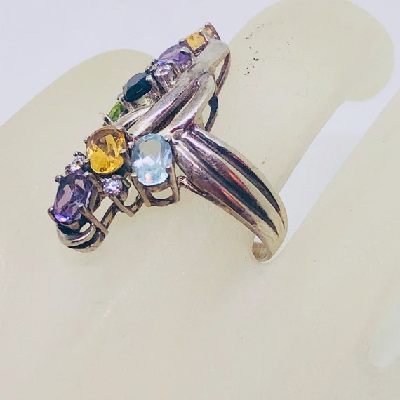 Vintage STERLING Multi GEM Cocktail  RING - Hallm… - image 1