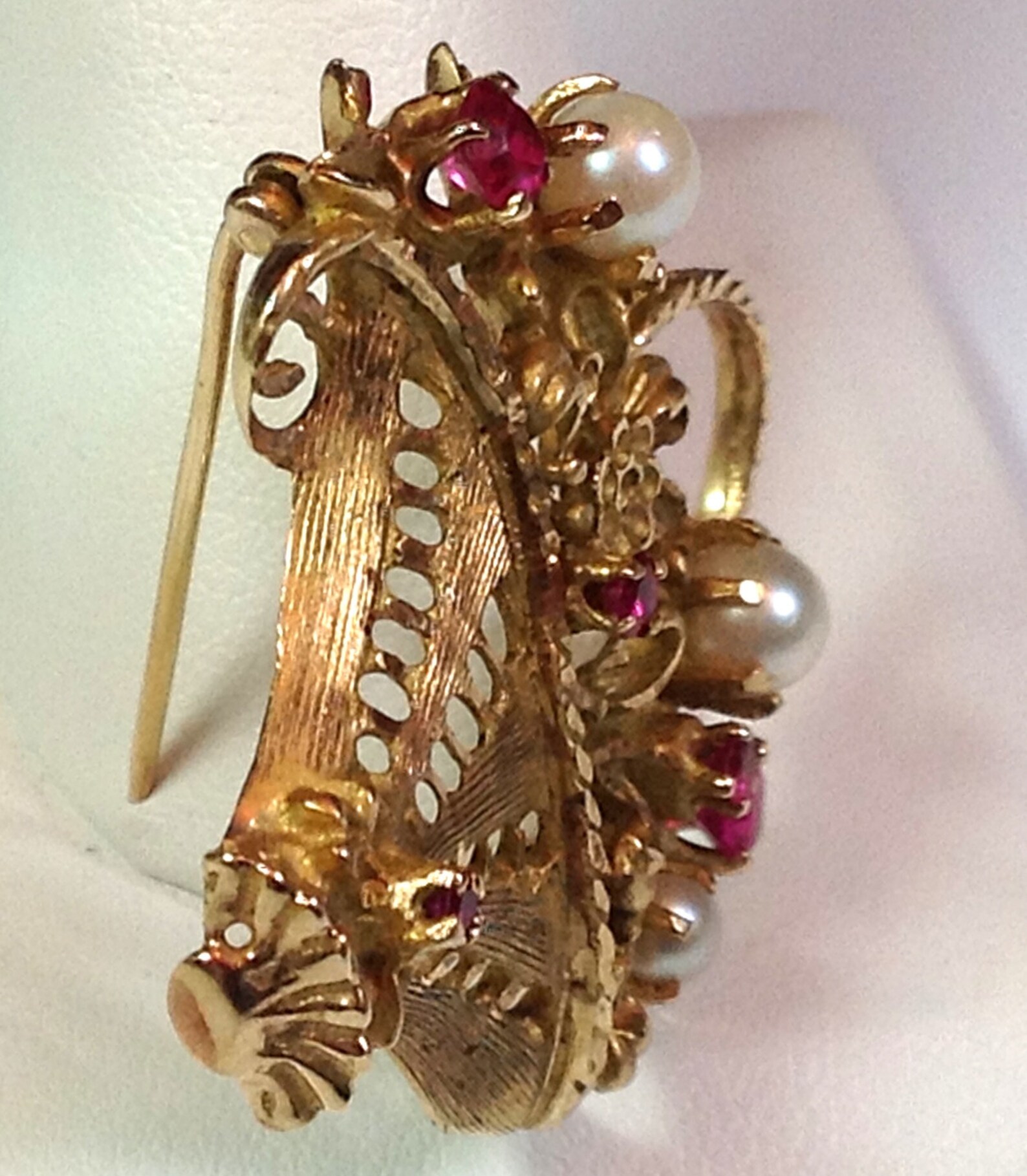 VINTAGE RUBY & PEARL Brooch Basket of Pearls and Rubies 18k Etsy