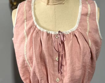 Edwardian Camisole Dusty Pink Linen Antique Victorian Lace