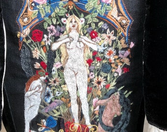 Hand embroidered Silk Stomacher Woodland Goddess Earth Magic Art Nouveau
