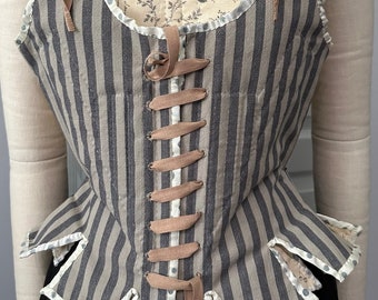 Marie Antoinette French Linen Stripe Corset Bodice 18th Century Night Circus Boho Wedding