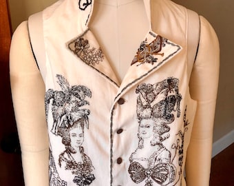 Regency Linen Waistcoat Night at the Opera Silk Hand Embroidery Historic Marie AntoinetteJane Austen Boho Wedding Theatre Artwear