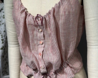 Victorian Edwardian Linen Gauze Camisole Silk Ribbons Antique Buttons Goth Wedding Lingerie