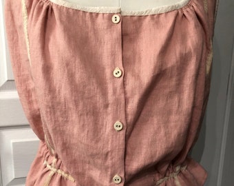 Edwardian 1900 Vintage Style Corset Camisole Victorian Rose Linen Lace Goth Steampunk Boho