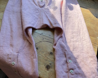 Victorian Edwardian Style Linen Bloomers: Antique Wash Buttons, Menswear Inspired