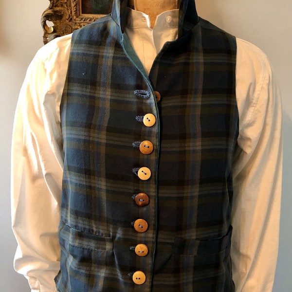 18th Century Style Scottish Highland Tartan Waistcoat Vest Outlander Colonial Regency Victorian Boho