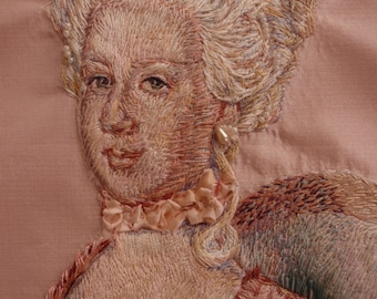 FOR CUSTOM ORDER. Marie Antoinette Portrait Hand Embroidered Silk Thread Painting Needlework Rococo Baroque Art Pillow Cover