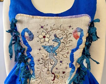 Medieval Dragon Stomacher Bodice Hand Embroidered Mystic Illumination Silk Ribbon Fantasy