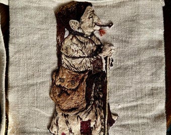 Hand Embroidered Bilbo Baggins Shoulder Bag, Lord of the Rings Vintage Grain Sack