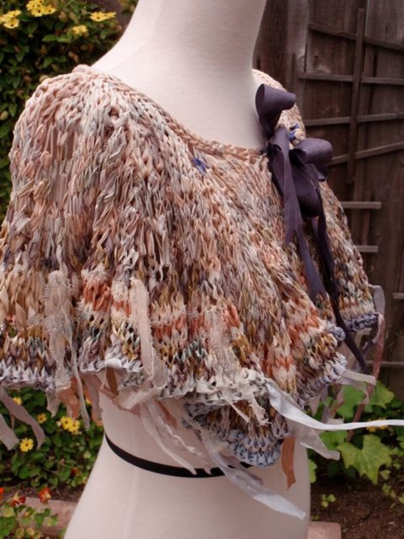 Bohemian Gypsy Hand knitted Silk Ribbon Tulle Caplet Overskirt | Etsy