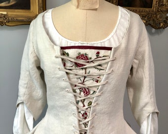 18th CENTURY JACKET and Stomacher Hand Embroidered Antique Linen Outlander Highland Colonial Wedding