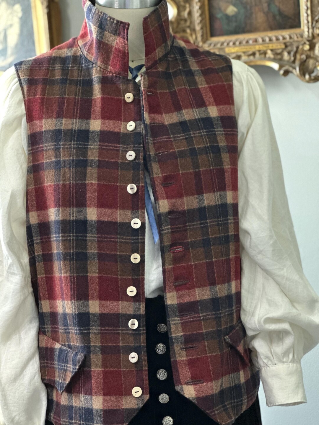 18th CENTURY WAISTCOAT Vest OUTLANDER Colonial Scottish Plaid Hand Made ...