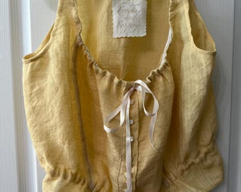 Victorian Edwardian 1900 Vintage Style Corset Camisole Butter Linen Lace  Boho Wedding