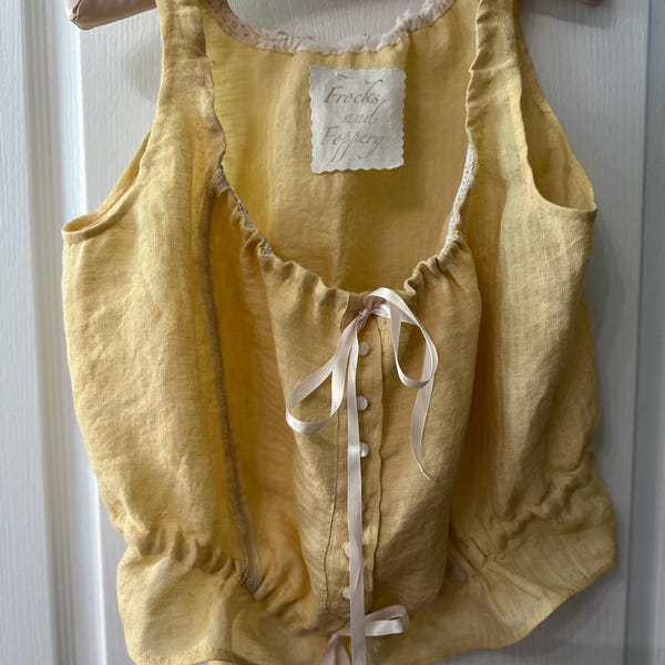 Camisola estilo corsé victoriano eduardiano de 1900, estilo vintage, de lino con mantequilla y encaje, estilo bohemio para bodas.