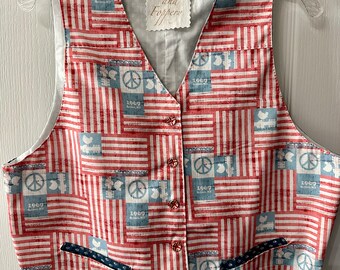 Woodstock 1969 Cotton Vest Vintage Style Hand made Hippie Boho Independence Day Flags