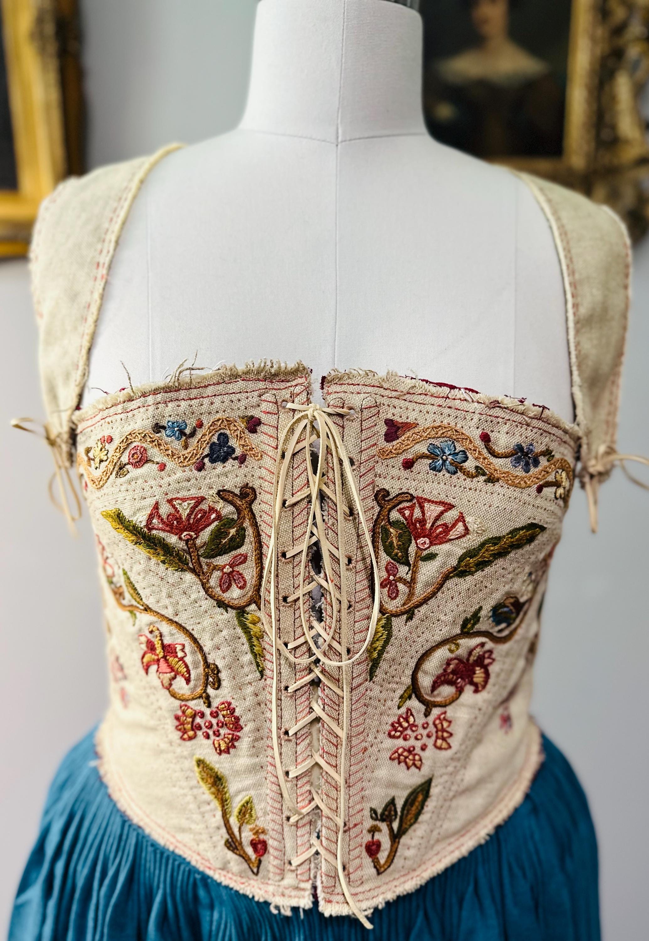 Elizabethan Corset Jacobean Silk Hand Embroidery Renaissance