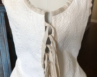 Custom Order Quilted Bodice Vest: Linen Ribbon Tie, 18th Century Style