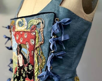 Corset Bodice Hand Embroidery Renaissance Style High Priestess Tarot Art Wear