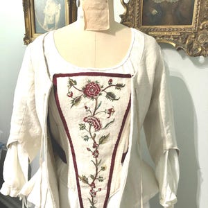 18th CENTURY JACKET and Stomacher Hand Embroidered Antique Linen Outlander Highland Colonial Wedding