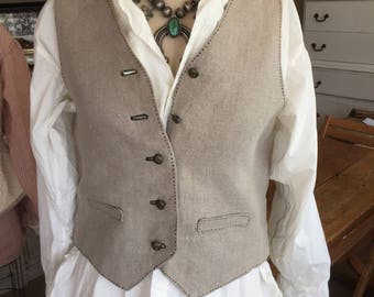 Lady Gosford Vintage Edwardian Style  Linen Waistcoat Vest Victorian Equestrian Steam Punk